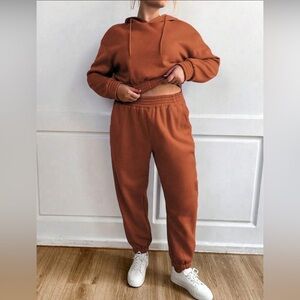Womens 2 Piece Sweatsuit Crop Pullover Sweatshirt Joggers Pants Tracksuit Set